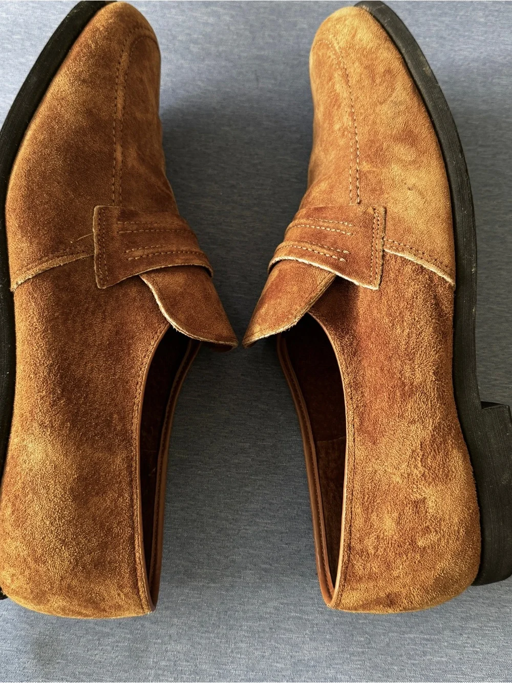Vintage Hush Puppies Mens Tan Brown Suede Slip On Penny Loafers Made in USA 10.5